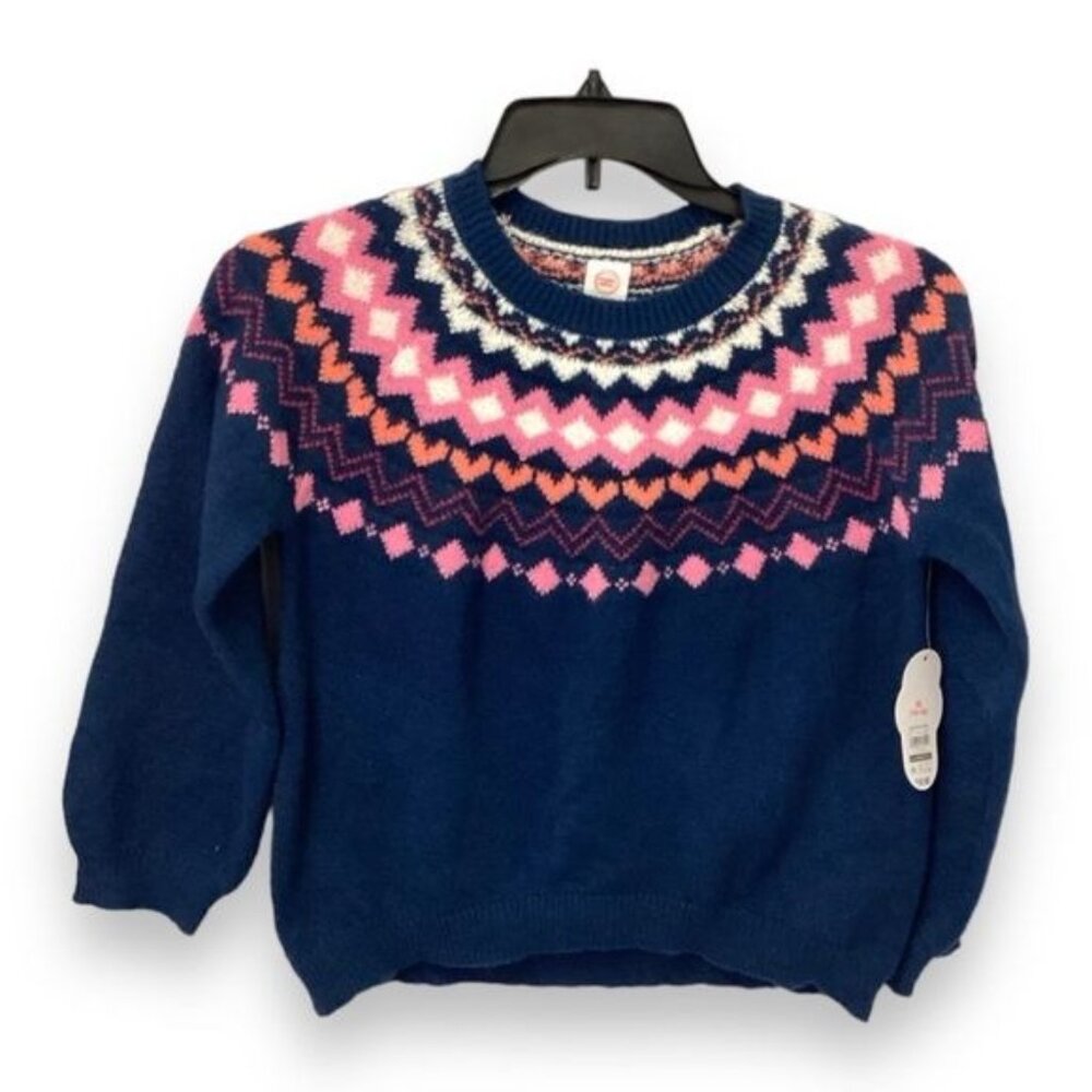 WonderNation Girl’s Long Sleeve Fair Isle Sweater, Blue, size XL (14-16)